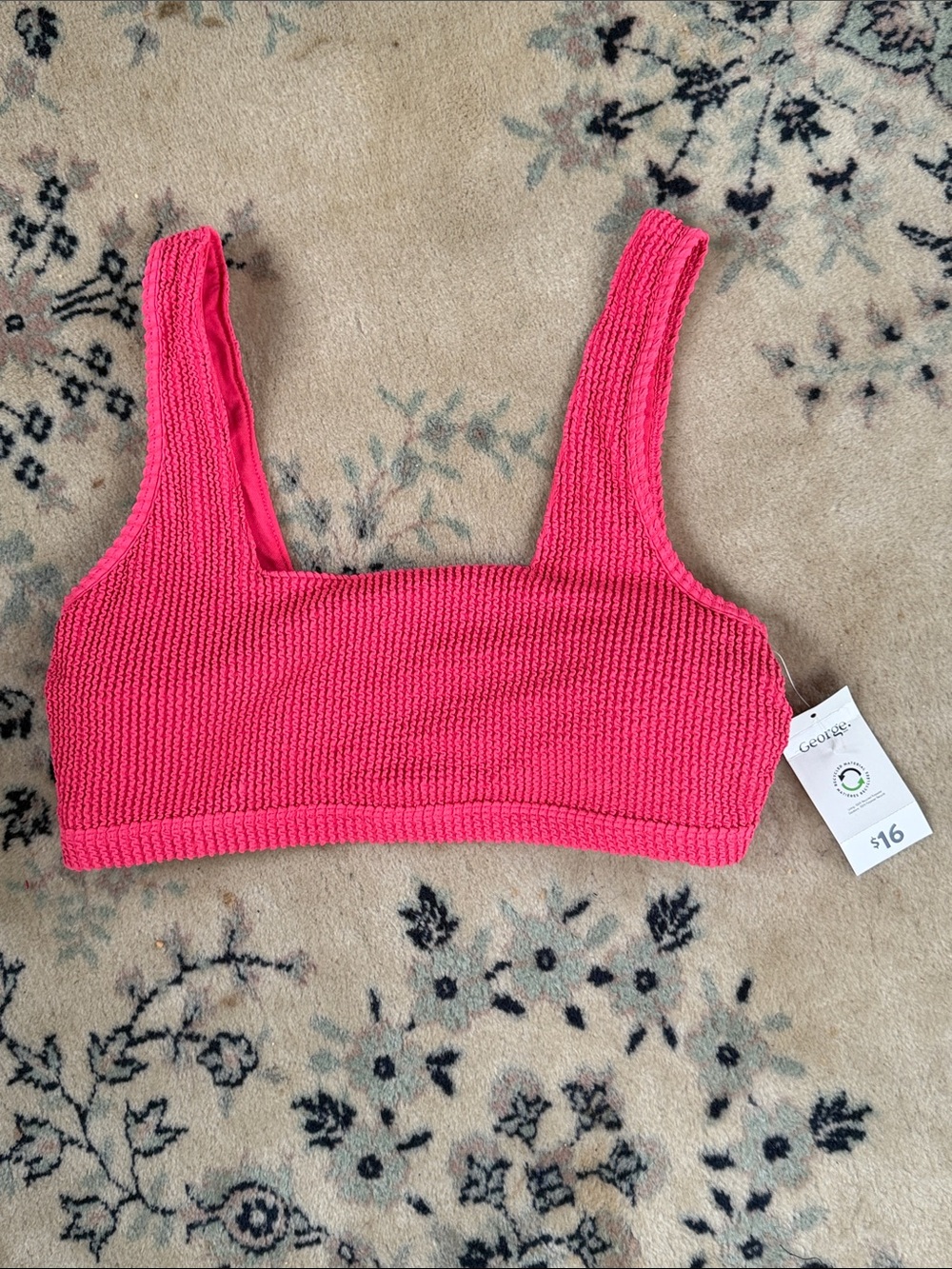 George Hot Pink Ribbed Crop Bralette
